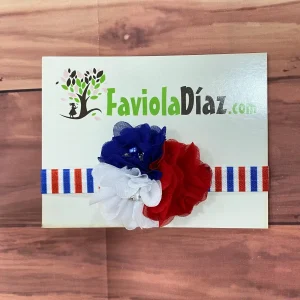 Vincha Patriótica Costarricense Blanco Azul y Rojo De Flores Adelyn