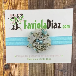 Vincha Celeste con Flor Alba