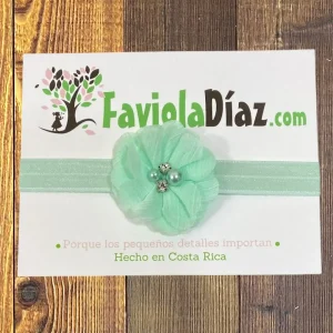 Vincha Menta con Flor Alba