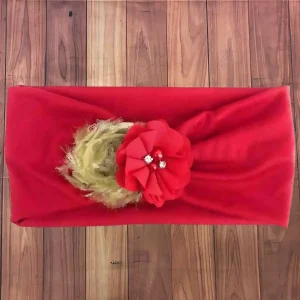 Vincha Turbante Roja con Flores Dorada y Roja Aileen