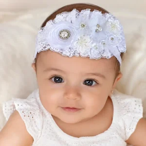 Vincha Blanca con Flores y Encaje Alexia