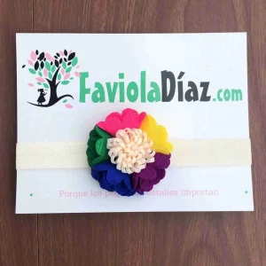 Vincha con Flor Rosado, Azul, Amarillo, Morado y Verde
