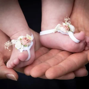 Sandalias Pie Descalzo Blancas y Rosa Palo con Flores Berenice