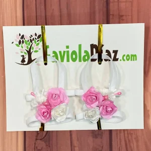 Sandalias Pie Descalzo Blancas y Rosadas con Flores Berenice