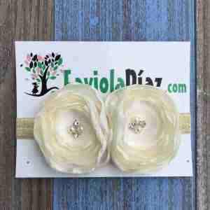 Vincha Lola Marfil y Dorada Con Flores