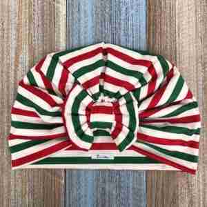 Turbante Rojo, Verde y Blanco de Rayas con Lazo