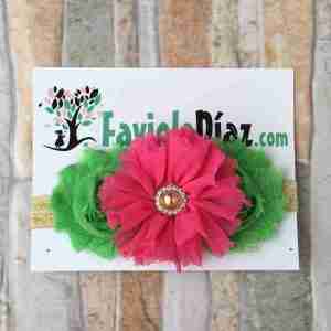 Vincha Fucsia y Verde con Flores Abigail