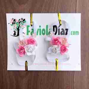 Sandalias Pie Descalzo Blancas y Rosadas con Flores Brenda