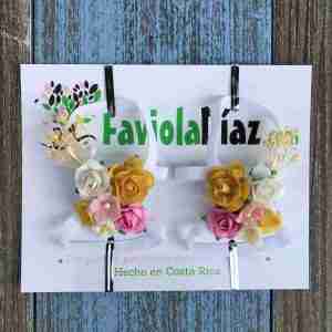 Sandalias Pie Descalzo con Flores Doradas, Blancas y Rosadas