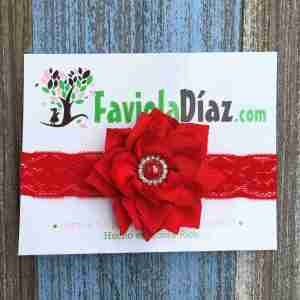 Vincha Roja de Encaje con Flor Anabel