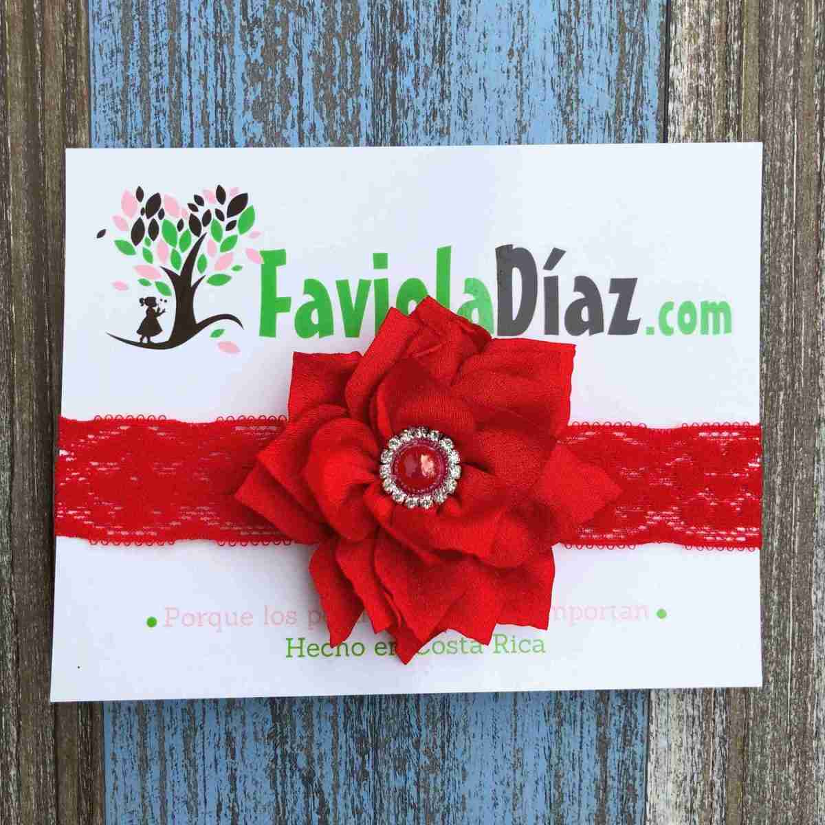 Vincha Roja de Encaje con Flor Anabel 1 Vincha Roja de Encaje con Flor Anabel