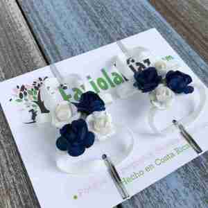 Sandalias Pie Descalzo Blanco y Azul con Flor 2