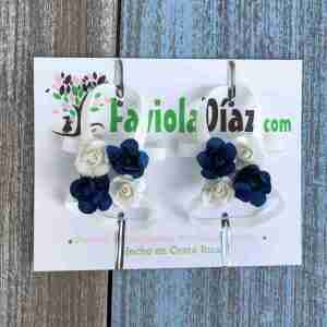 Sandalias Pie Descalzo Blanco y Azul con Flor