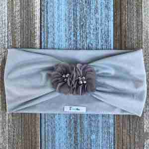 Vincha Gris Turbante con 2 Flores Celia