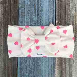 Vincha Blanca de Corazones Rosados Estampada Turbante con Lazo