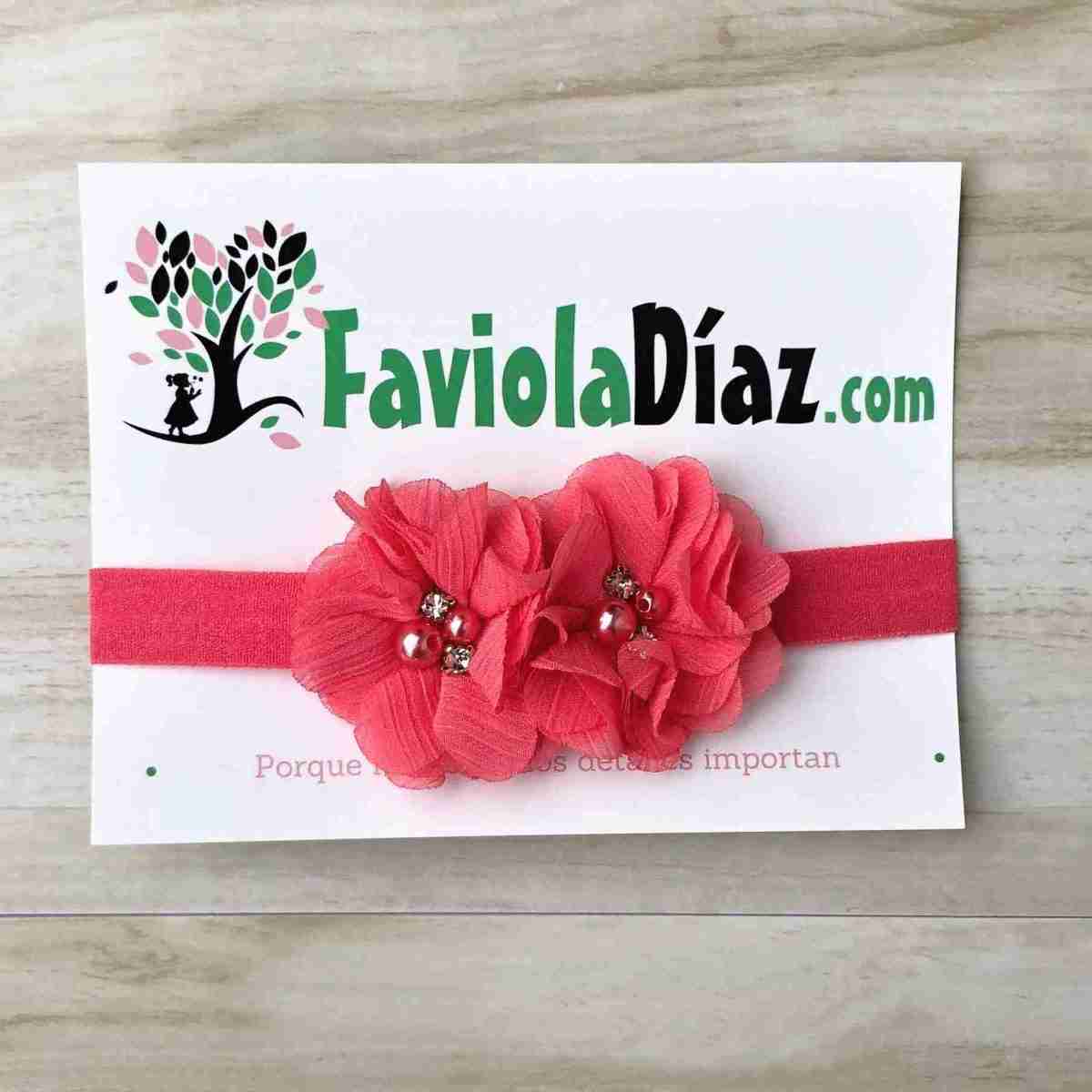 Vincha Coral con Flores Bianca 1 Vincha Coral con Flores Bianca
