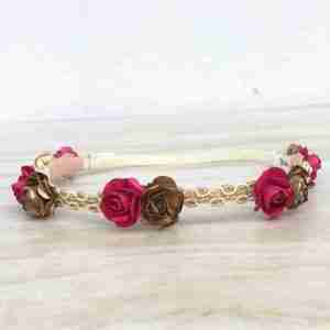 Vincha Dorada y Fucsia con Flores Chloe