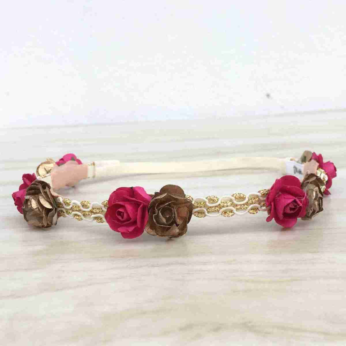Vincha Dorada y Fucsia con Flores Chloe 1 Vincha Dorada y Fucsia con Flores Chloe