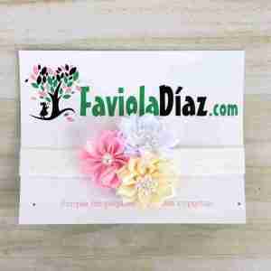 Vincha Rosada, Blanca y Beige con Flores