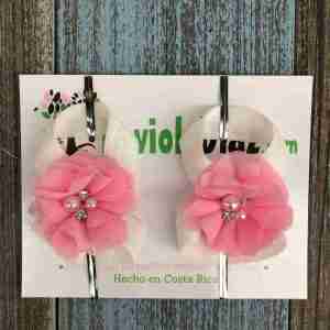 Sandalias Pie Descalzo Blancas con Flor Rosada