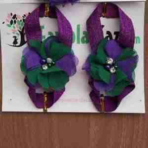 Sandalias Pie Descalzo Moradas y Verde con Flor