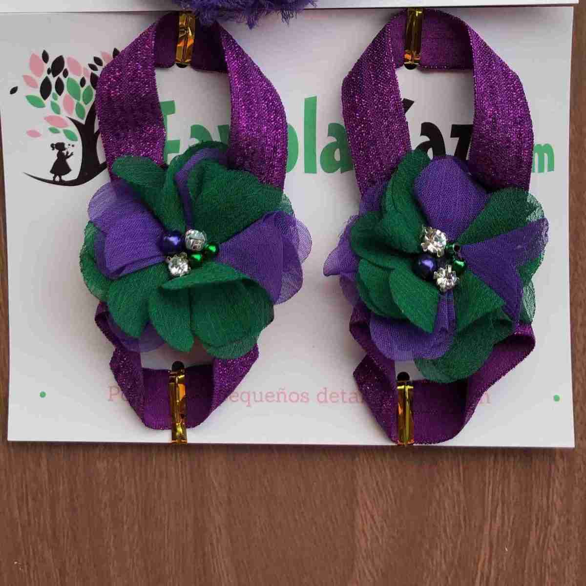 Sandalias Pie Descalzo Moradas y Verde con Flor 1 Sandalias Pie Descalzo Moradas y Verde con Flor