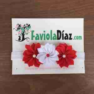 Vincha Roja y Blanca con Flores