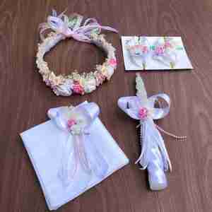 Set de Bautizo Blanco y Rosado con Flores