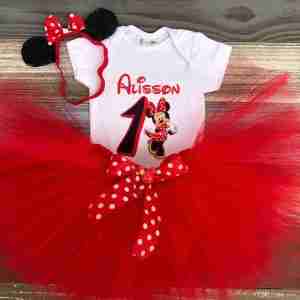 Set de Diadema, Tutu y Mameluco Rojo de Minnie