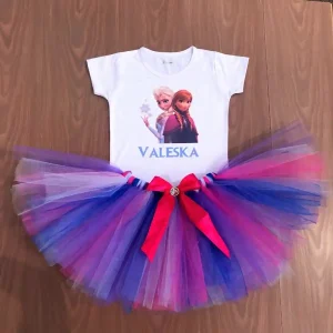 Set de Tutu y Mameluco Alusivo a Frozen Azul, Fucsia y Morado 2