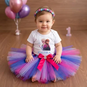 Set de Tutu y Mameluco Alusivo a Frozen Azul, Fucsia y Morado