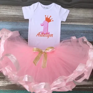Set de Tutu y Mameluco Rosado con Corona