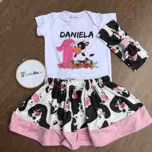 Set de Vincha, Mameluco y Falda con Estampado de Vacas