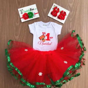 Set de Vincha, Sandalias, Tutu y Mameluco de Elfo Navideño