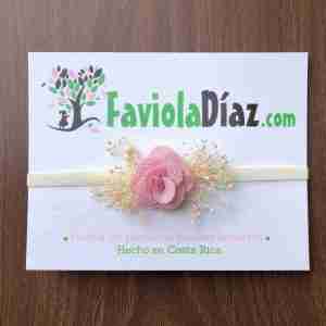 Vincha Beige y Rosada con Flores Julieth