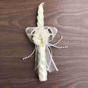 Vela Torneada Beige con Flor para Bautizo o Primera Comunión