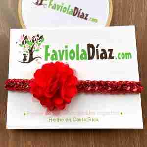 Vincha Roja de Lentejuelas con Flor