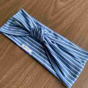 Vincha Azul con Rayas Blancas Turbante de Nudo Simple 2