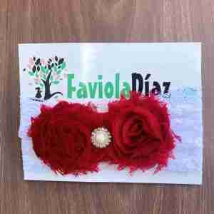 Vincha Blanca y Roja de Encaje con Flores y Perla Beverly
