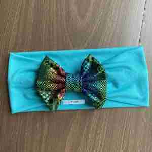 Vincha Turquesa Turbante con Lazo Tornasol
