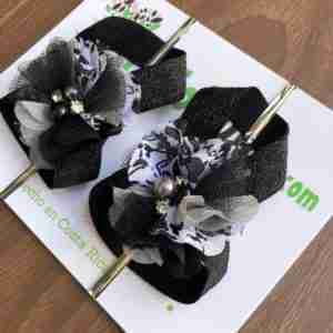 Sandalias Pie Descalzo Negras y Gris de Flor 2