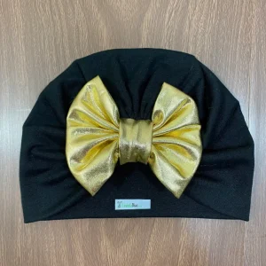 Turbante Negro de Lazo Dorado
