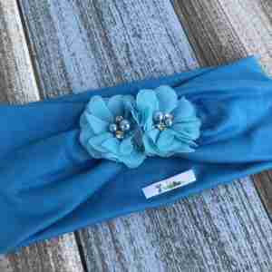 Vincha Celeste Turbante con 2 Flores Celia 2
