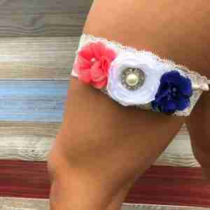 Liga para Novia Blanca con Azul y Coral 2