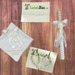 Set de Bautizo Blanco con Flores Katherine