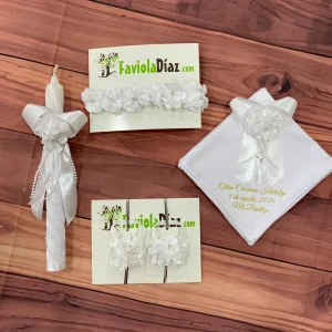Set de Bautizo Blanco de Flores con Perlas Belén