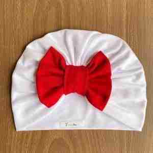 Turbante Blanco con Lazo Rojo