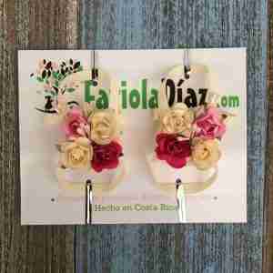 Sandalias Pie Descalzo Beige con Flores Beige, Fucsia y Rosadas