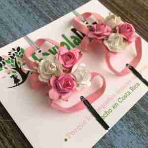 Sandalias Pie Descalzo Rosadas con Flores Blancas y Rosadas