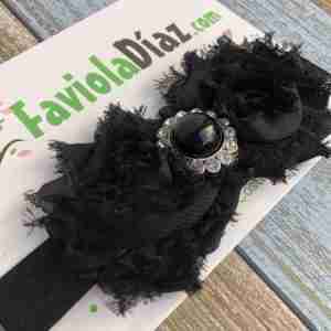 Vincha Negra con Flores y Perla Beverly 2